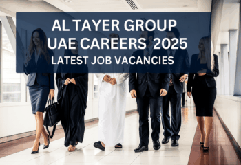 Six diverse professionals, including men in suits and women in business attire and abaya, walking together in a bright corporate corridor – representing Al Tayer Group UAE Careers 2025.