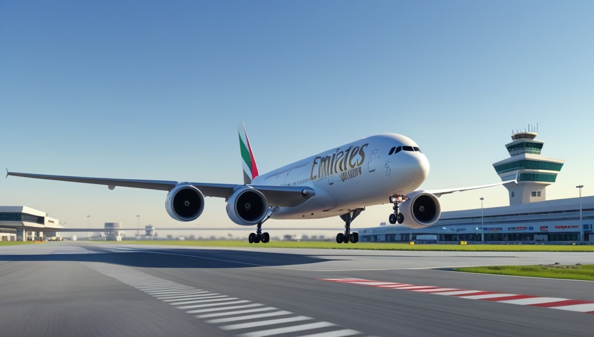 Emirates aircraft on runway after diversion to Doha