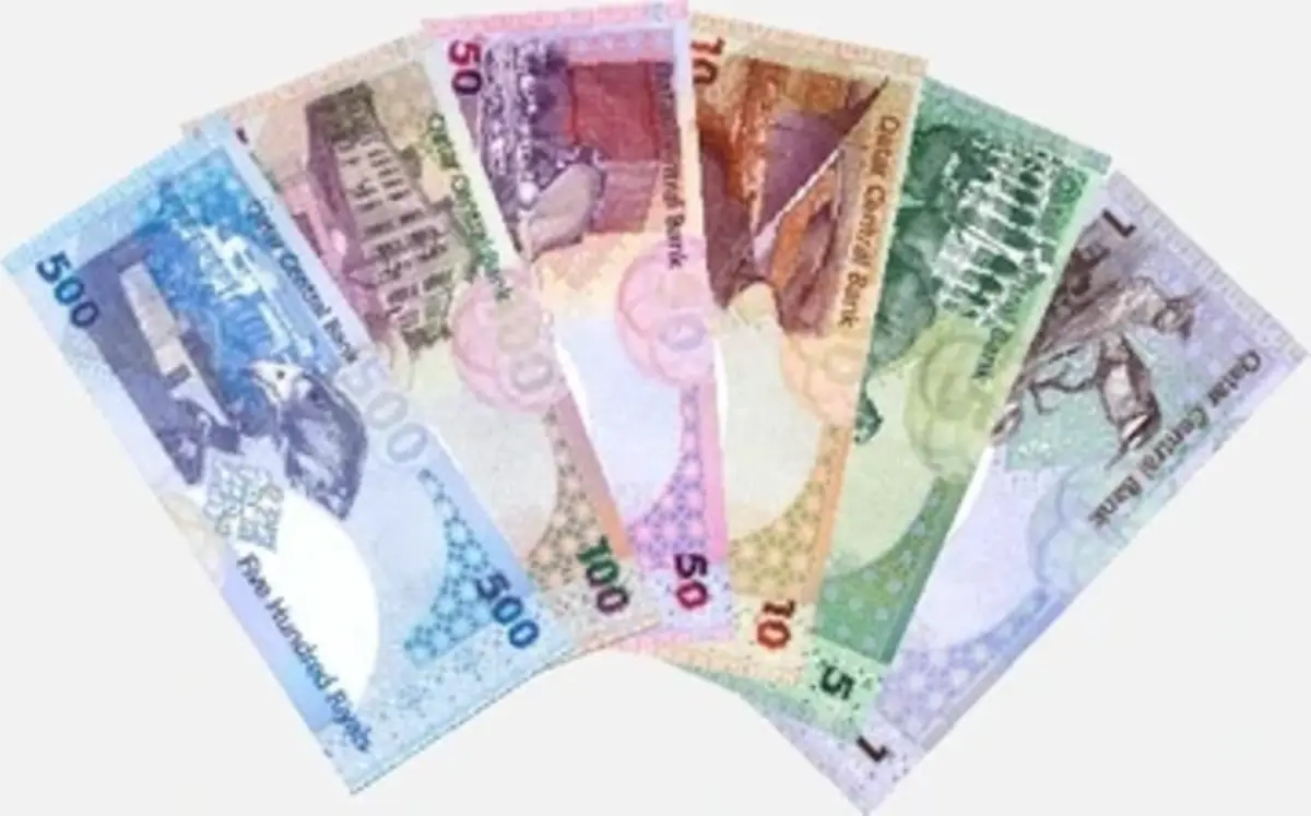 Qatari Riyal currency notes showcasing traditional heritage, modern landmarks, and security features issued by Qatar Central Bank.