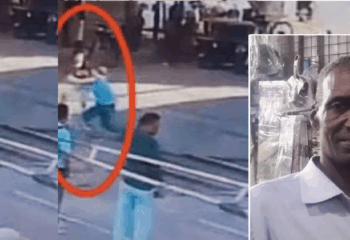 Railway guard Tarek Mohamed Brais saves young man from an oncoming train in Beni Suef, Egypt.
