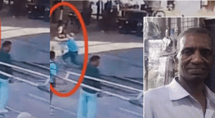Railway guard Tarek Mohamed Brais saves young man from an oncoming train in Beni Suef, Egypt.